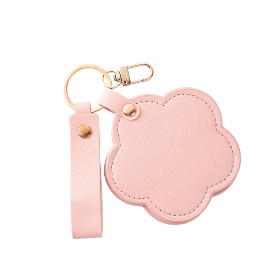 Faux Leather Flower Makeup Mirror Waterproof Portable Vanity Mirror Keychain