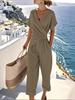 Women's European & American Summer Fashion Solid Color Irregular Short Sleeve Set