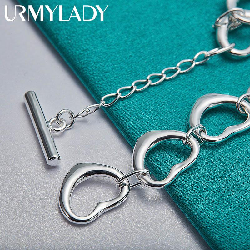 925 Sterling Silver Heart Chain Bracelet For Women Wedding Party Fashion Jewelry