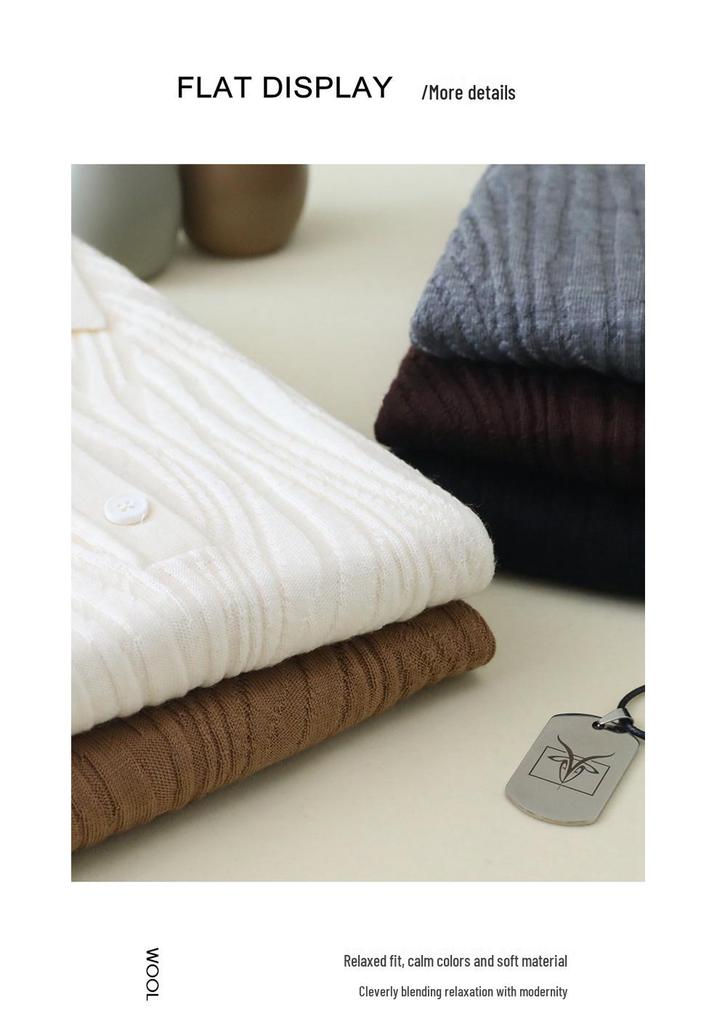 Women's 100% Wool Polo Collar Sweater with Gauze Wave Pattern - Spring/Autumn Pullover Base Layer