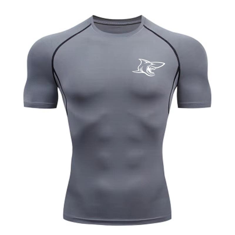Men's Shark Print Compression Shirt Quick Dry Breathable Outdoor Workout Training Jogging Top ZY