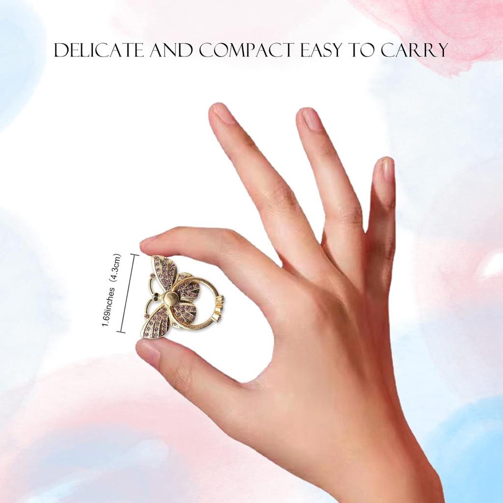 [2 Packs] Butterfly Glitter Bling Bling Phone Ring Holder, Sparkle Phone Ring Grip Artificial Diamond Stand,Rhinestone Cell Finger Ring for