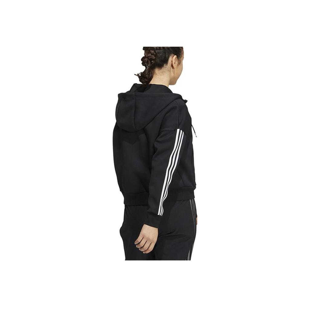 adidas Three-Stripe Logo Print Hooded Jacket Women Jacket Black HM7046