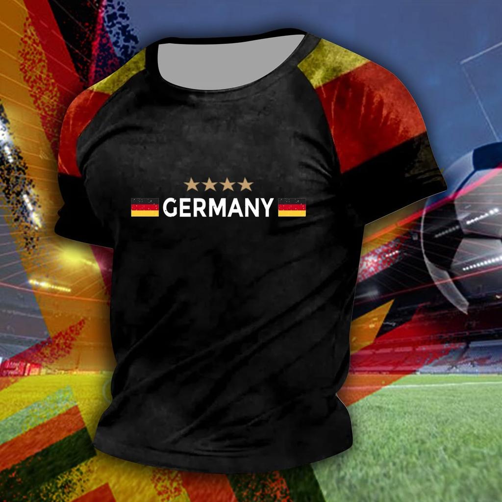 Unisex Casual Loose Fit Short Sleeve T-Shirt with Germany Flag Heart Print Deutschland Graphic Tee for Everyday Wear
