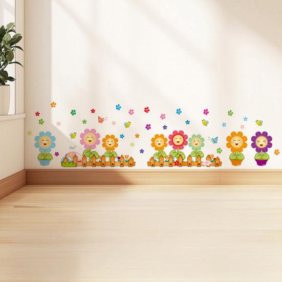 Autocollant d'angle de mur floral herbe verte Fleurs Papillons Base d'herbe Ligne de plinthe Autocollants muraux pour salon chambre à coucher salle à manger