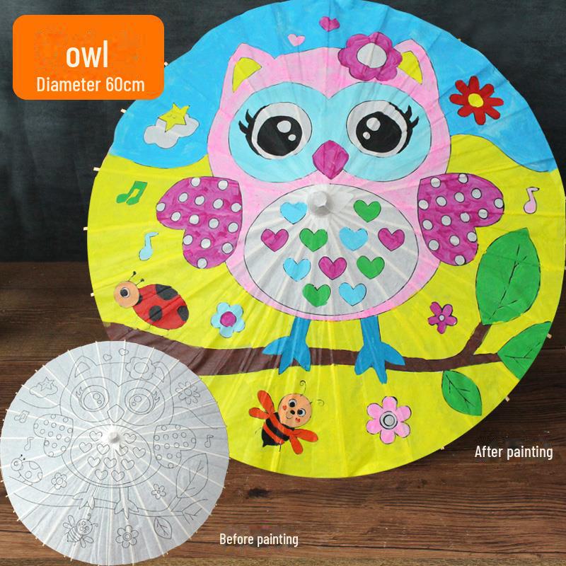 DIY Handbemaltes Weißes Ölpapier Schirm-Set für Kinder - Bastelprojekt im antiken Stil für den Kindergarten