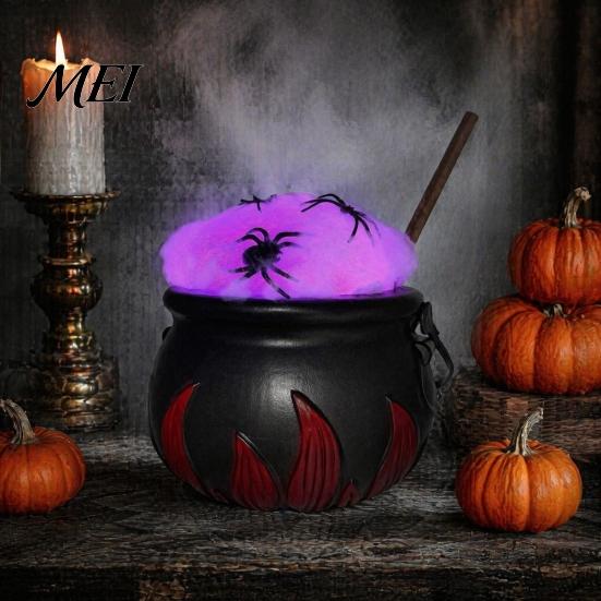 Dark Style Photo Prop Light Up Witch Cauldron DIY Set, Halloween Glowing Black Plastic Bowl with Spiders, Craft Kit Spooky Hocus Pocus Candy
