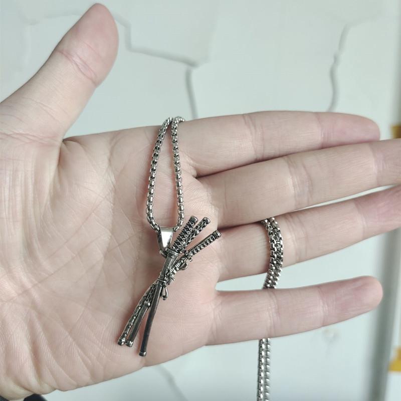 One Piece Zoro Three Swords Anime Pendant Necklace for Men and Women - Onikiri Cosplay Style Trendy Accessory