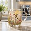 Glass Mug with Floral and Hummingbird Design Handcrafted Glassware Suitable for Hot and Cold Beverages Durable and Clear Glass Cup with Handle