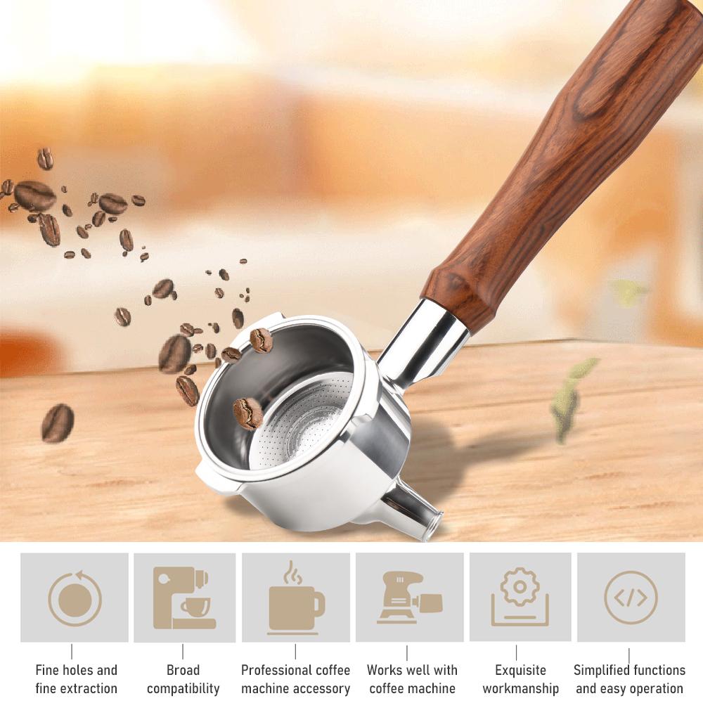 51mm 3 Ears Stainless Steel Portafilter Wooden Coffee Handle Cup Filter Basket Replacement for Donlim KF6001 Bear KFJ-A02N1 Petrus PE3690 Homix