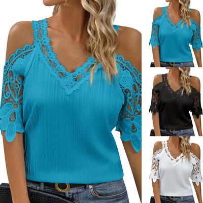 Women's Solid Color Sexy Lace Lace Off Shoulder Top