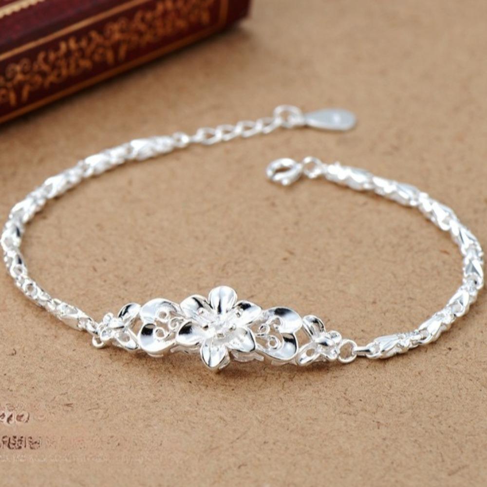 Elegant Bauhinia Flower Silver Bracelet for Women Trendy Fashion Jewelry Hand Accessories