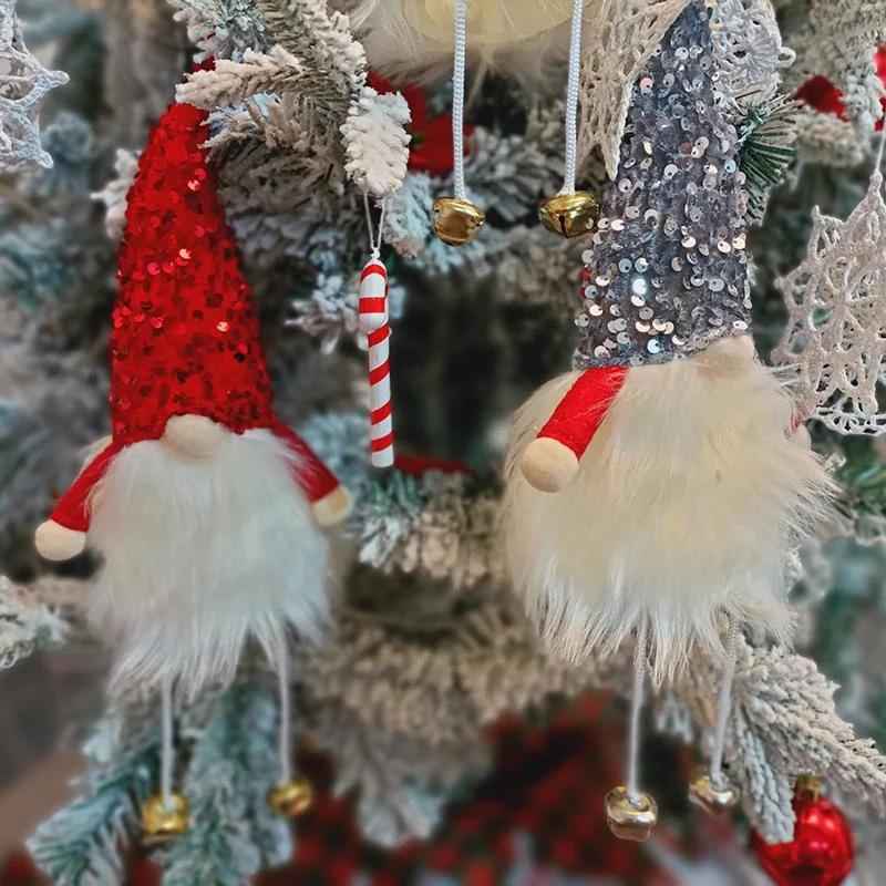 Dekoracja choinkowa Uroczy dzwoneczek Stopa Lalka bez twarzy Wisiorek Lalka z cekinową czapką Świecąca lalka krasnala Prezent świąteczny