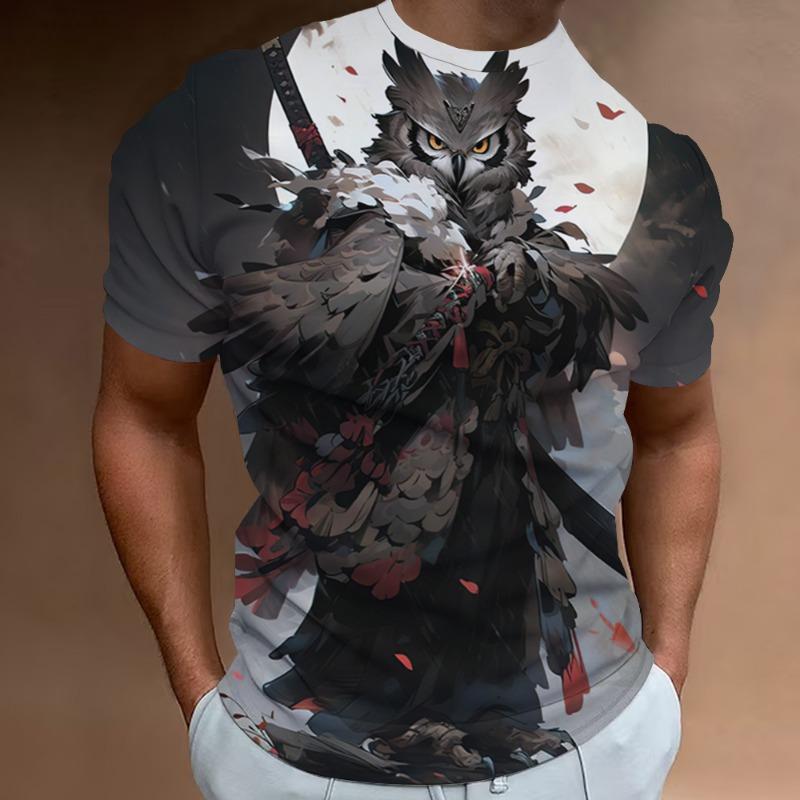 Retro Animal T-Shirt For Men 3d Japanese Animal Print Short Sleeve Tees Summer Pullover Loose Oversized Men Clothing