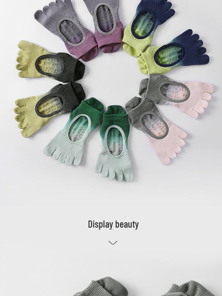 Gradient Non-Slip Women's Yoga Five-Finger Socks - Breathable, Sweat-Absorbent, Deodorant Pilates Socks for Spring/Summer.