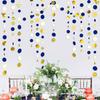 46 Ft Navy Blue and Gold Circle Dots Garland Royal Blue Hanging Paper Polka Dot Streamer for Birthday Wedding Bridal Baby Shower Graduations Nautical