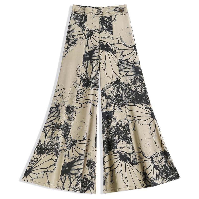 Women's Floral Print High Waist Wide Leg Pants – Flowy Palazzo Trousers (Size 27-33)