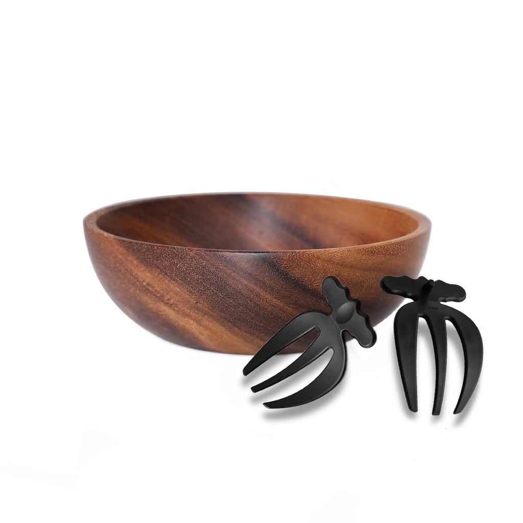 Acacia Wood Salad Bowl with 2 Salad Claws Set,  Salad Serving Utensils, Salad Mixing Bowl for Fruits, Salad, Cereal, Corn flake