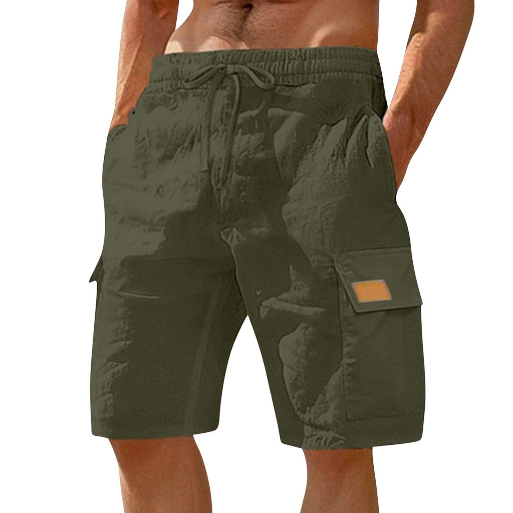 Men Drawstring Waist Cargo Shorts Casual Loose Fit Lightweight Fabric Multiple Pockets Summer Outdoor Wear
