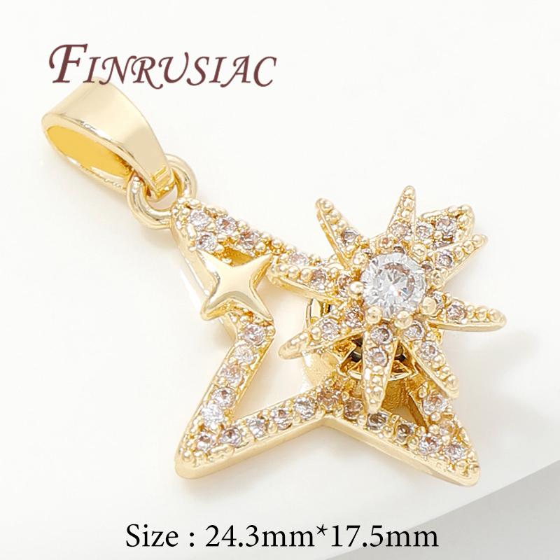 Fashion Crystal Zircon Charms For Necklace 18K Gold Plated Star/Flowers Pendants Accessories DIY Jewelry Making Supplies
