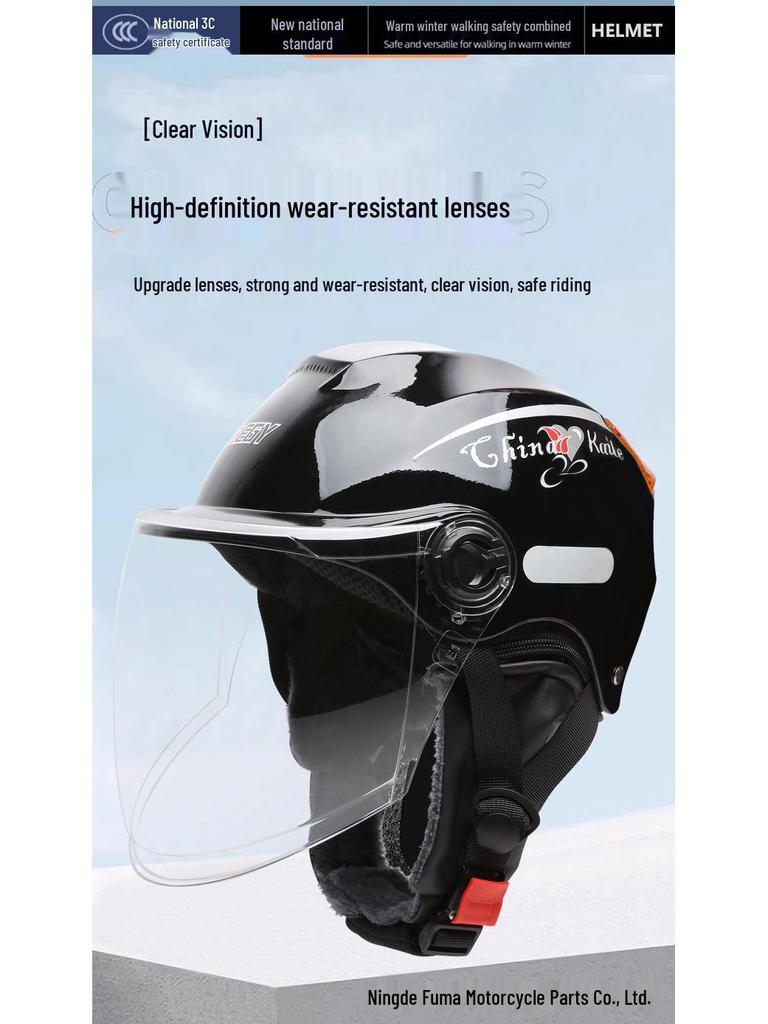2022 National Standard 3C Certified Class A Motorcycle Helmet with Warm Neck Gaiter - Unisex Printed Half Helmet