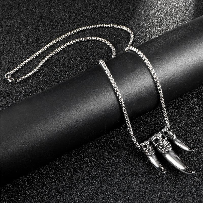 European and American Street Punk Skull Claw Tooth Necklace Retro Sharp Tooth Titanium Steel 60CM