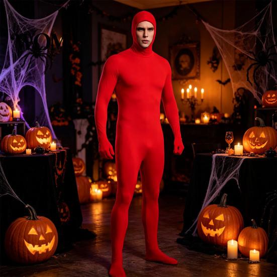 Lightweight Performance Jumpsuit Full Body Zentai Suit for Men Women, Open Face Halloween Cosplay Stretchy Outfit Bodysuit, Adults Spandex Unitard