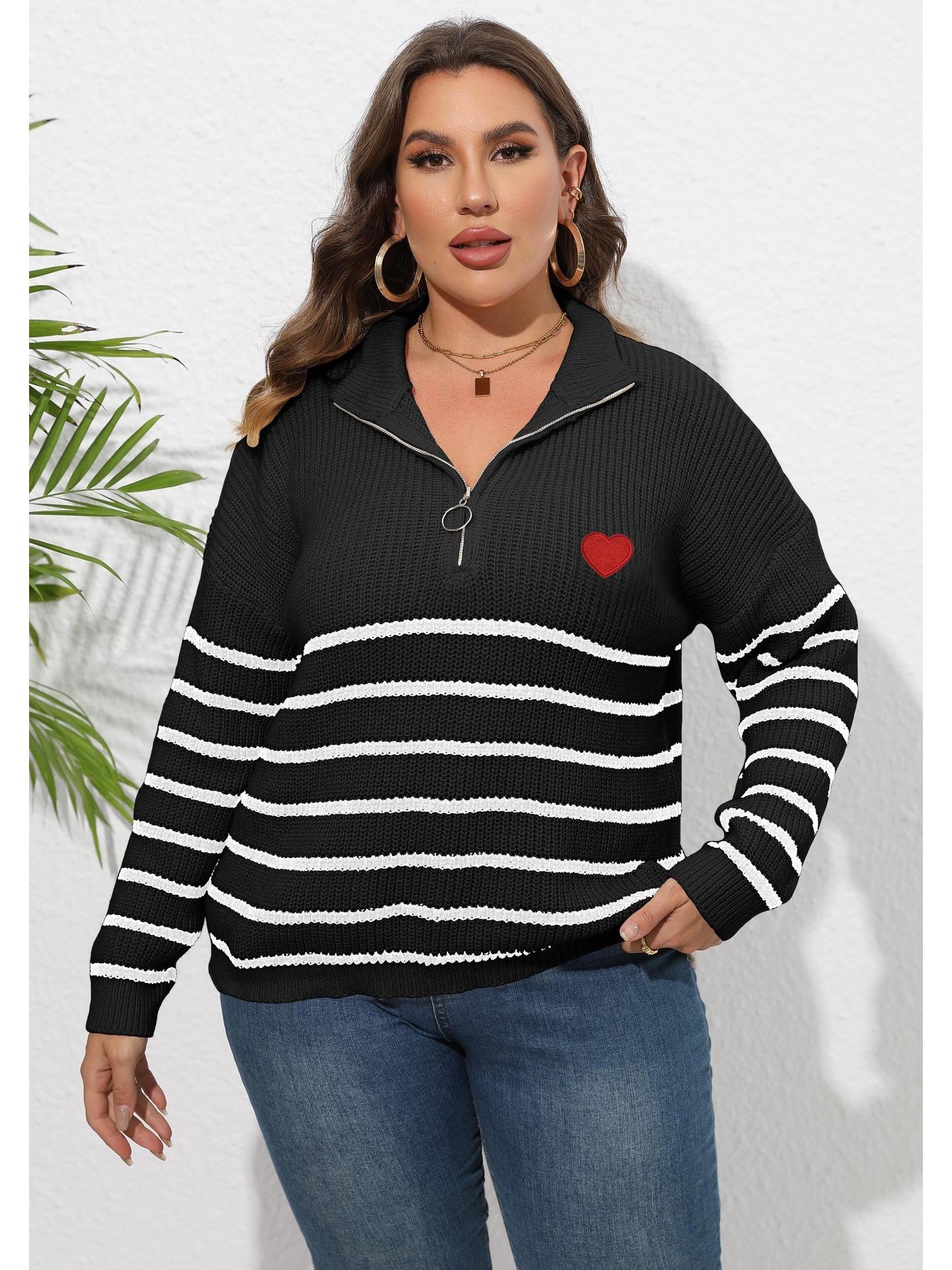 

Весна 2024 года, свитера больших размеров, женская одежда, негабаритный пуловер на молнии, джемперы, женский кардиган с вышивкой сердца, женские уличные топы 0XL чёрный