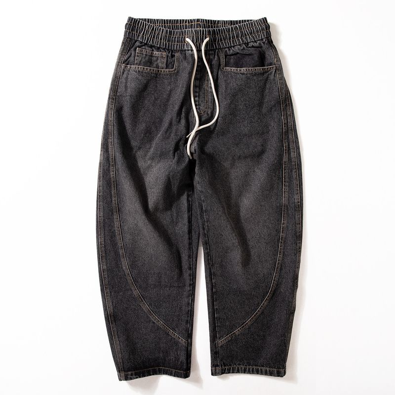 Men's Curved Hem Jeans Autumn/Winter New Style Heavyweight Pants American Retro Loose Straight Casual Wide-Leg Trousers