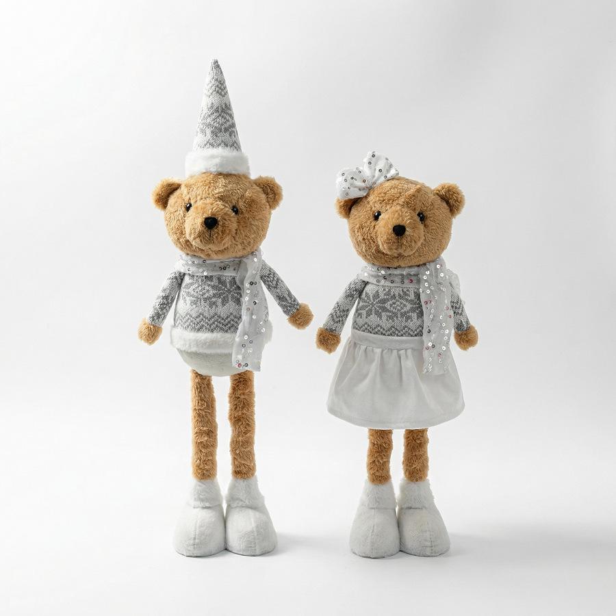 Extendable Teddy Bear with Sequin Scarf for Christmas Decor