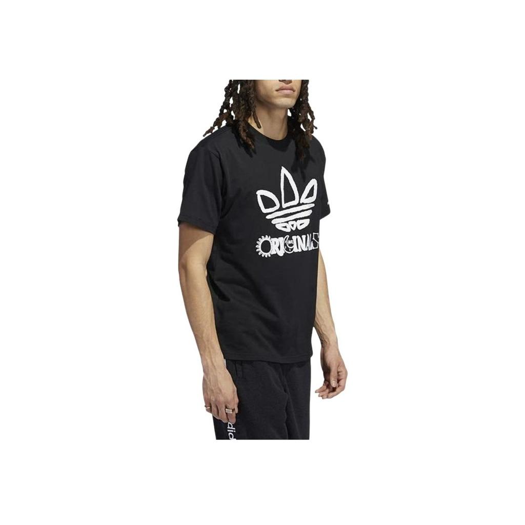Adidas Originals Trefoil Graffiti Logo Print Sports Short Sleeve T-Shirt Men Tops Black H32312