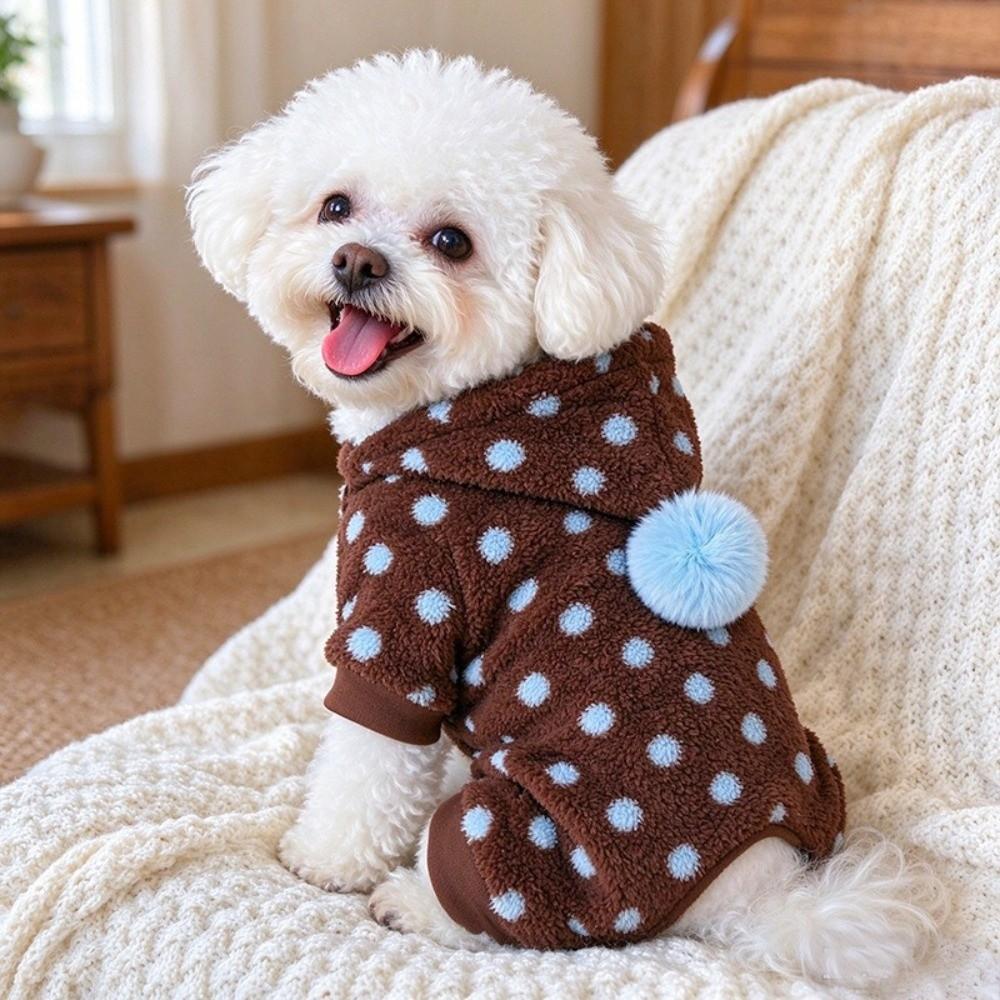 Fashion Polka Dot Pattern Dog Four Legged Coat Thickened Warm Comfortable Dog Jumpsuit Soft Plush Dog Hooded Sweatshirt Walking