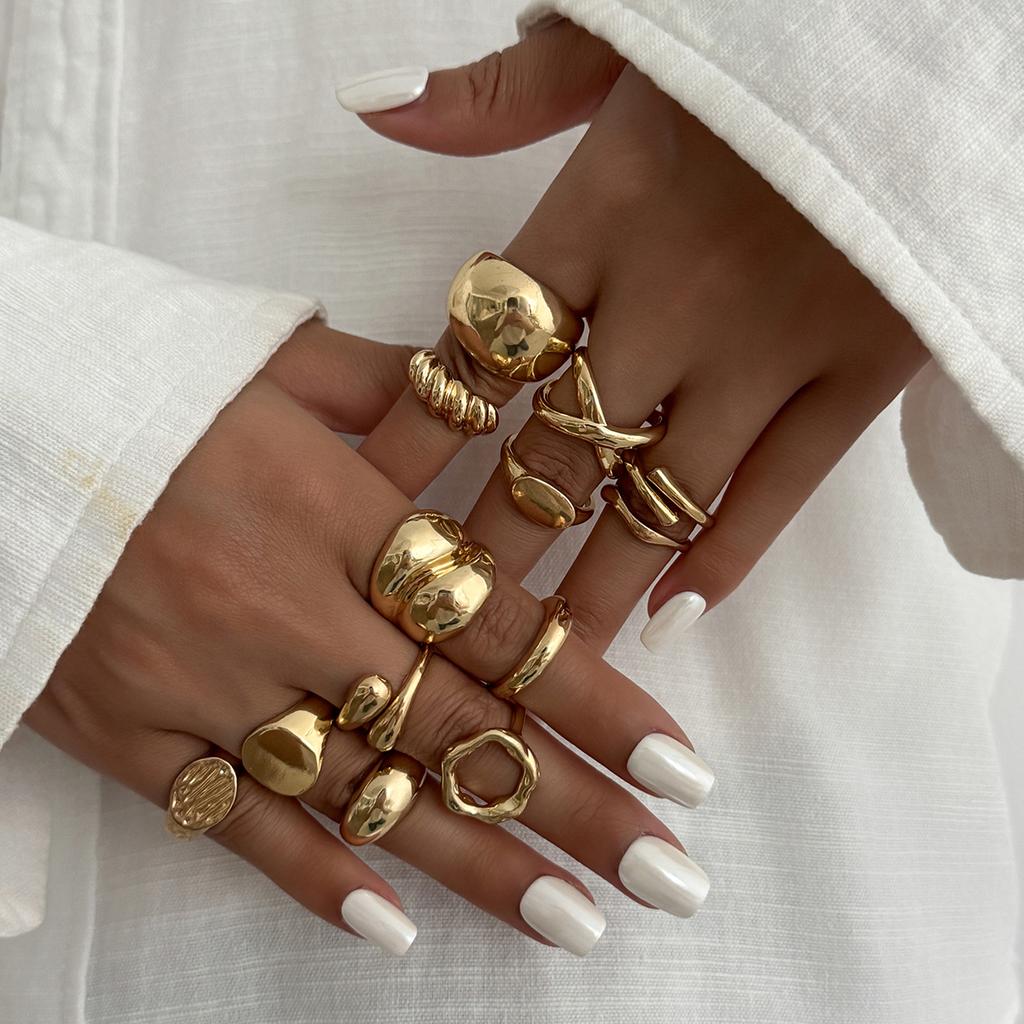 Vintage Smooth Adjustable Joint Open Rings for Women Exaggerated Gold Color Geometric Finger Rings Hip Hop Daily Jewelry Gift New