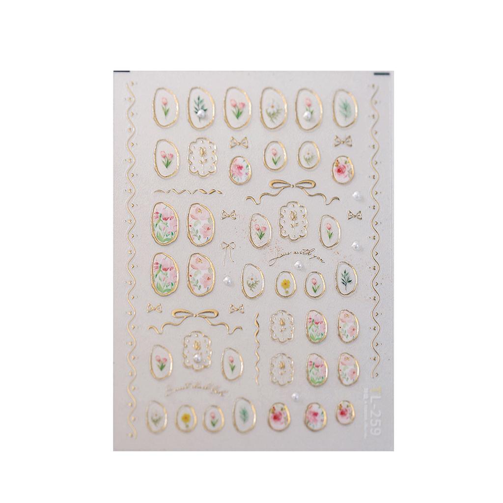 Nail Stickers with Tulip, Pearl  Ribbon Designs, Self-Adhesive Nail Art Decorations, Waterproof 3D Stereo Effect