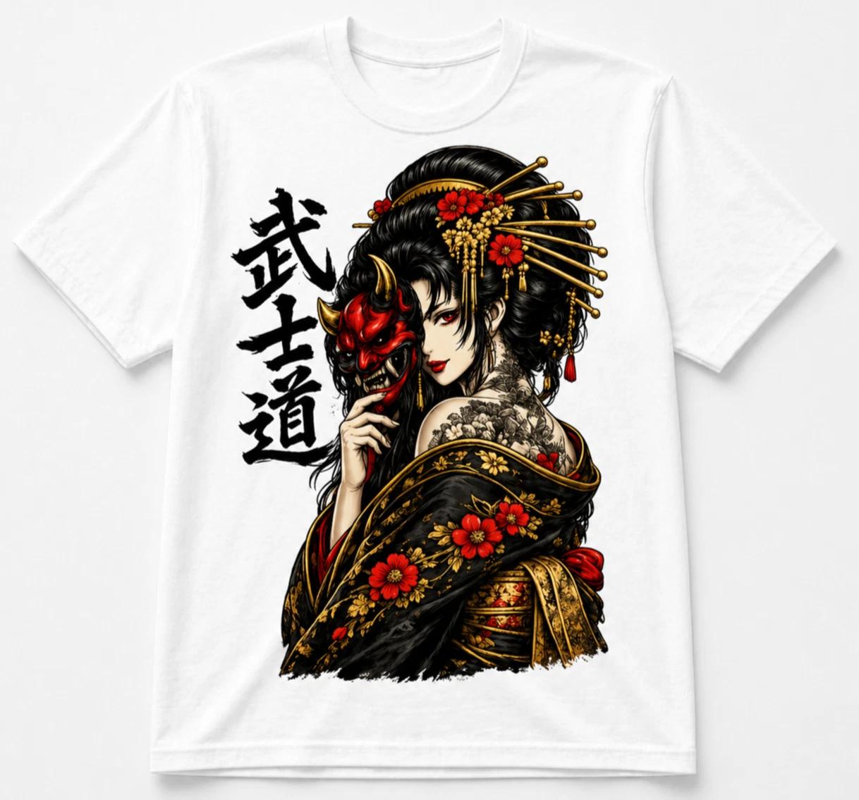 Anime Geisha Oni Mask Shirt Japanese Tattoo Style Tee S
