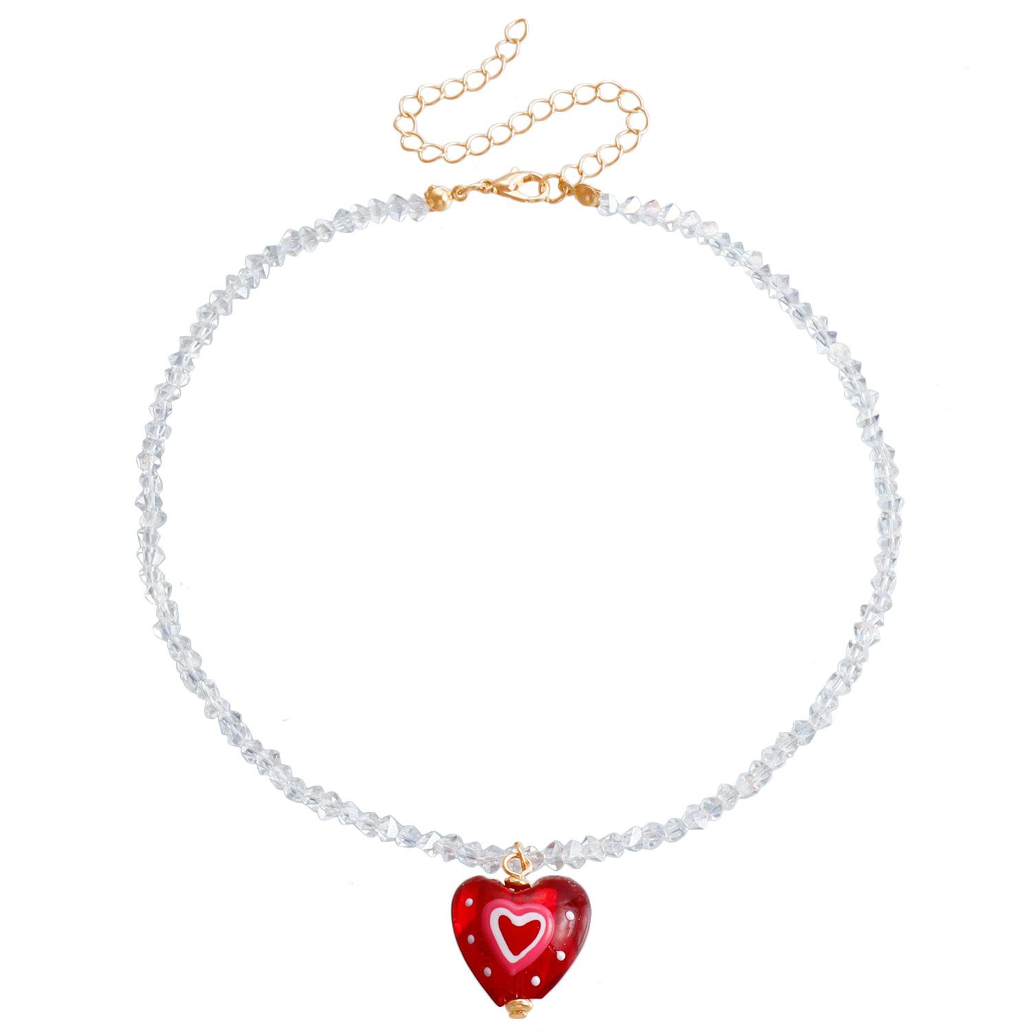 

Аксессуары Милая и милая красная подвеска Love, прозрачное шпинельное ожерелье с бусинами, ожерелье в форме сердца для девочки золотой