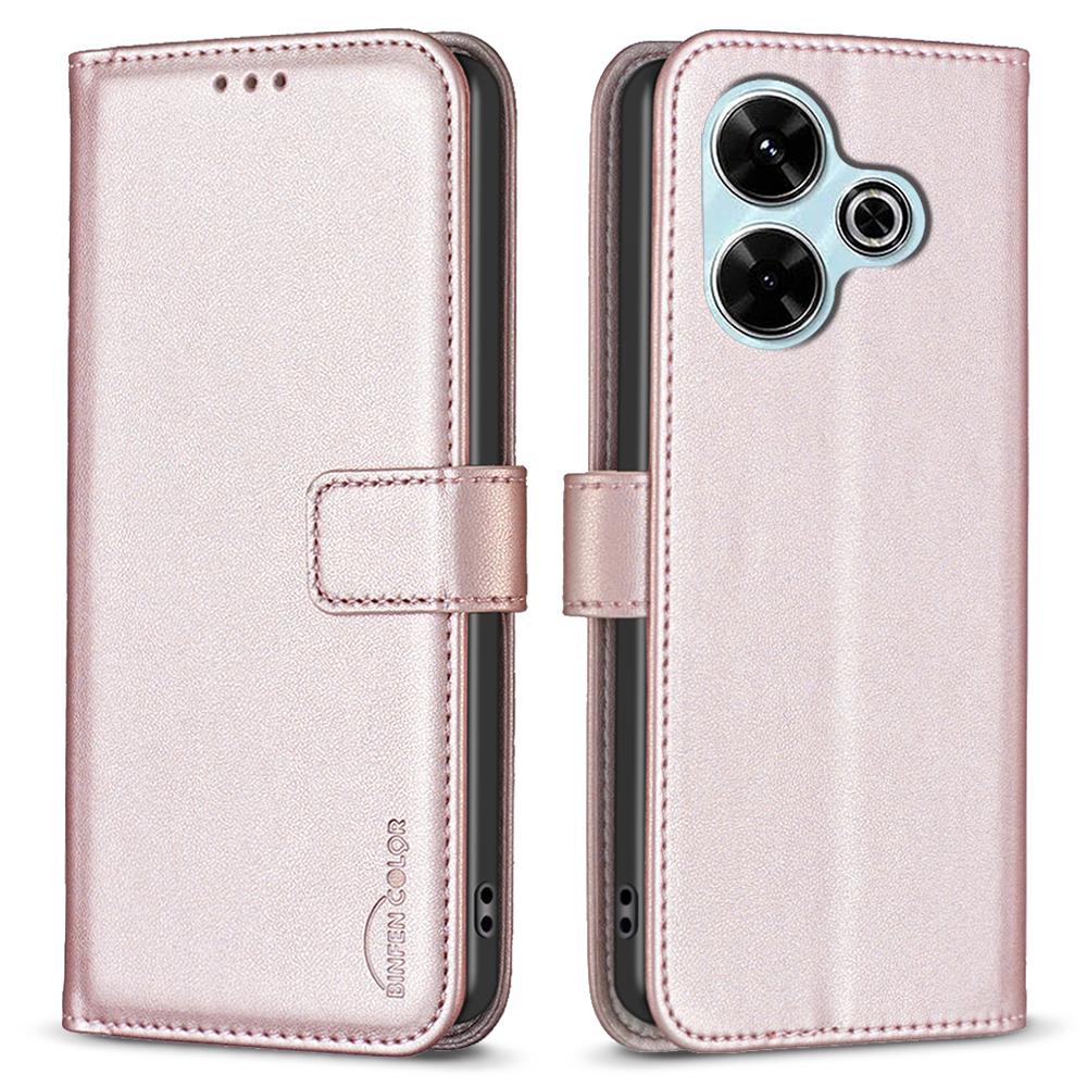 

BINFEN COLOR BF17 For Xiaomi Redmi 13 5G/13 4G/Poco M6 4G Case Wallet Stand Leather Phone Cover Rose Gold