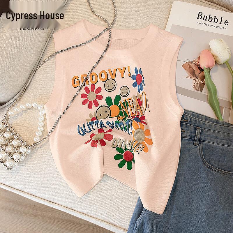 Women s Sweet Style Printed Sleeveless Top ONE SIZE