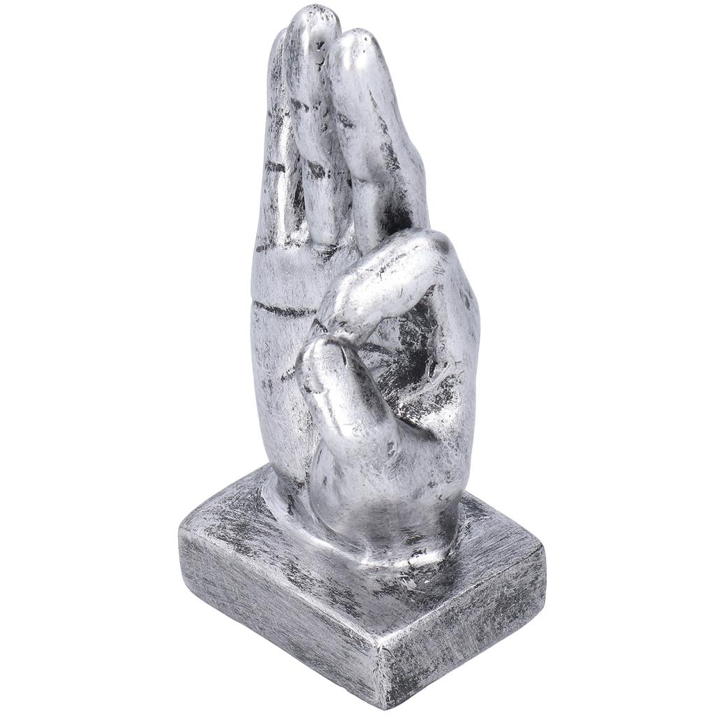 Resin Finger Statue OK Gesture Sculpture Desktop Ornaments Home Retro DecorationSilver