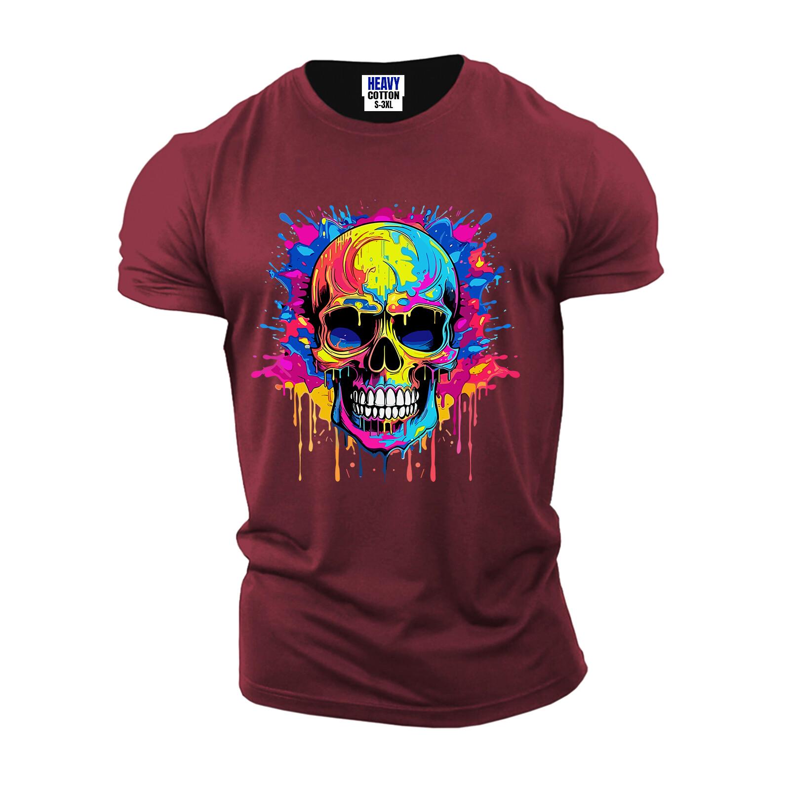 

Colorful Skull Men s T-Shirt Funny Halloween Horror USA American New Gift Tee 5XL різнокольоровий