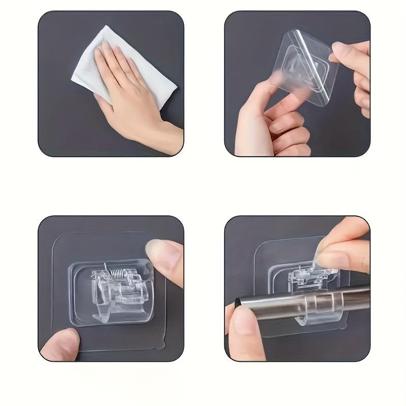 No Drill Curtain Rod Brackets - Hang Curtains Easily & Damage-Free Kitchen And Bathroom Crossbar Fixing Device Adhesive Hook