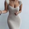 Elegantní bodycon sexy dámské šaty pro ženy 2022 léto s krátkým rukávem Midi společenské šaty Dámský župan Dámské Dámské Vestidos Mujer