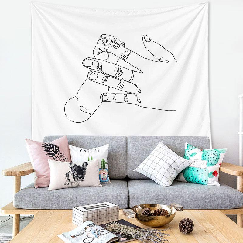 Tapestry Wall Hanging Simple Art Black and White Lines  Background Bedroom Decorative