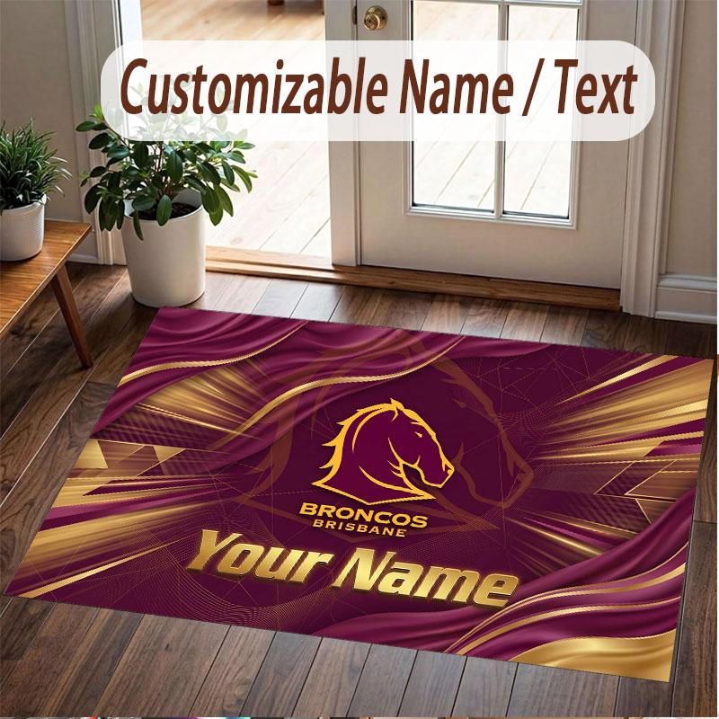 Benutzerdefinierter Teppich Brisbane Broncos Muster Druck Name Text Weicher Rutschfester Boden Teppich für Zuhause Innen Dekoration