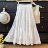 Women's French Lace Trim A-Line Midi Skirt - High Waist, Loose, Fluffy and Trendy for Summer