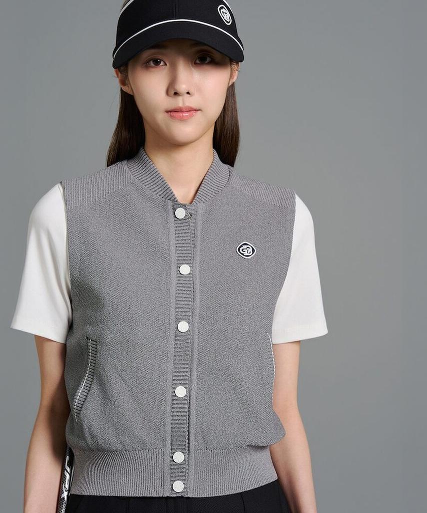 BEANPOLE GOLF Women'S Collar Neck Full Open Knit Vest Grey