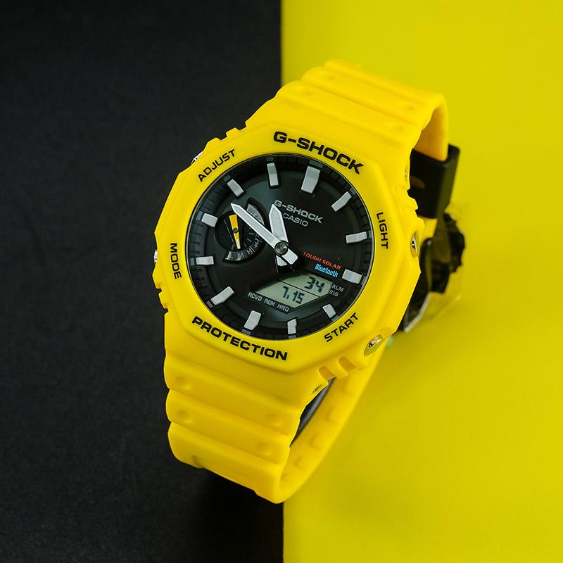 Casio G-Shock Classic Octagonal Carbon Fiber Core Protective Dual Display Waterproof Sports Quartz Watch Men watches Black GA-B2100C-9APR