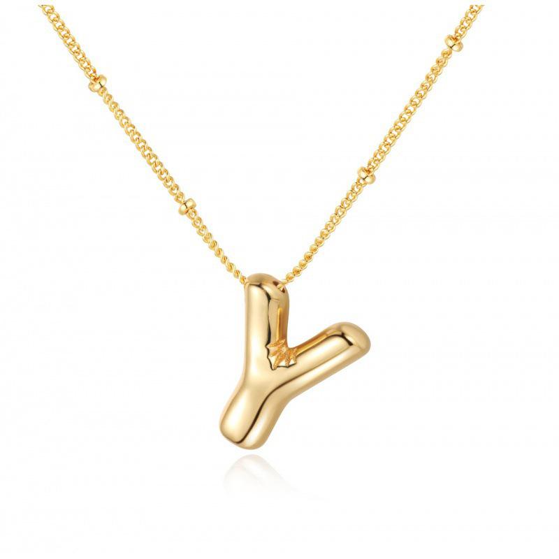 Minimalist Copper-Plated Gold Alphabet Pendant Sweater Chain Jewelry