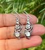 925 Sterling Silver Oxidized Danglers Earrings with Mother of Pearl, Long Linear Earring, Cutwork FREE SHIP, 4.26 Gm