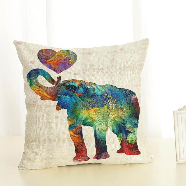 Creative Cartoon Elephant Cushion Cover Cotton Linen Elephant Printing Pillow Case For Sofa Home Decoration Almohada Zt89